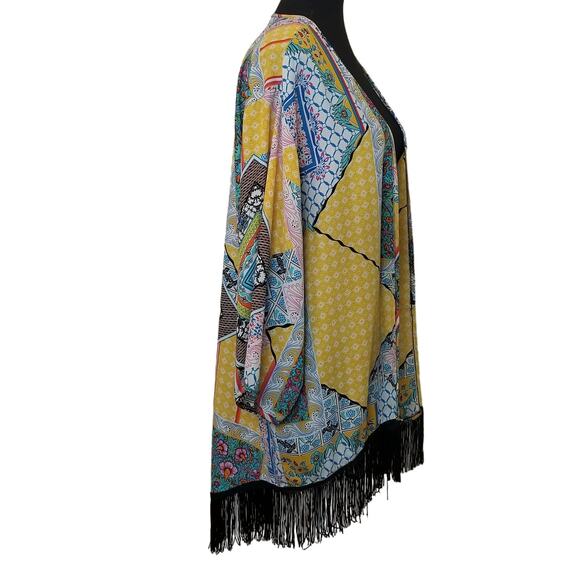 NY Collection -BOHO Hippie Peasant Fringe Open Kimono Cardigan Cover Up Size L - Picture 7 of 10